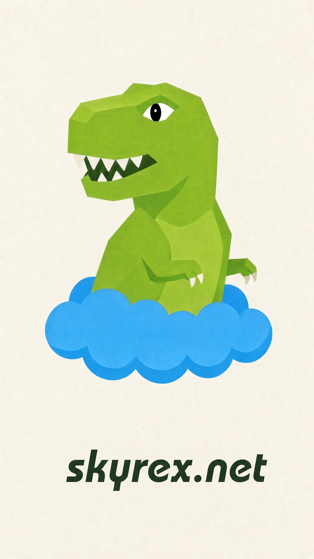 Green T-rex above a blue cloud